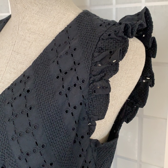 J Crew Black Cotton Eyelet Button Midi Dress Sz 10 - Picture 4 of 15